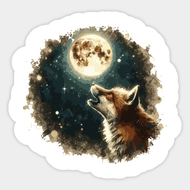 Fox Howling Art Sticker by Md Abu Bakkar